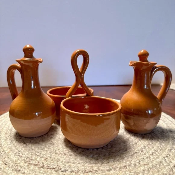 Williams Sonoma Vintage clay Ceramic Oil and Vinegar Cruet Set.